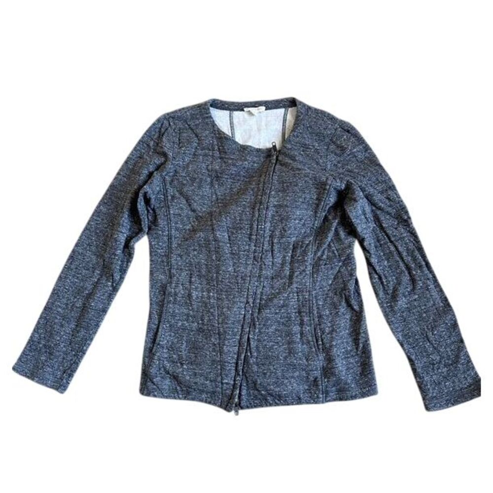 Eileen Fisher Cotton Asymmetrical‎ Jacket Womens M Fitted Gray Zip Closure